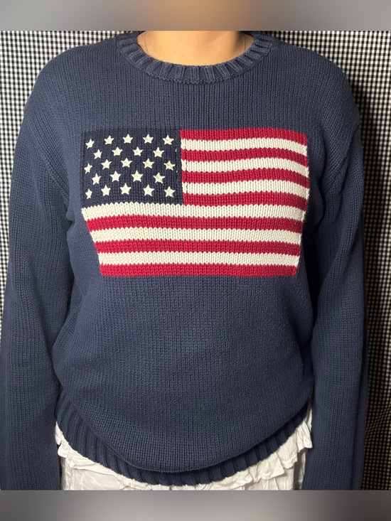 Brandy Melville Sweaters - Brandy Melville Navy Crewneck Sweater with American Flag